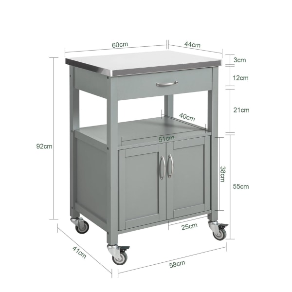 SoBuy Keittiösaareke Keittiökaapi Tarjoiluvaunu FKW22-HG Grey