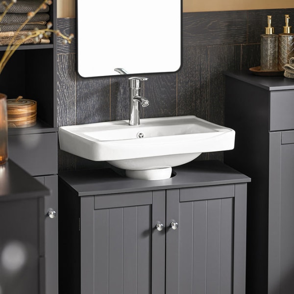 SoBuy Underskab til håndvask Badeværelsesskab 2låger BZR18-II-DG gray Sink cabinet(on floor)