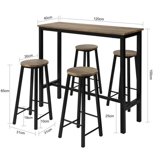 SoBuy Køkkenbord med 4 skamler Barbord Altanbord OGT22-SCH Black