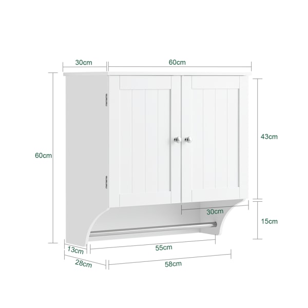 SoBuy Väggskåp med 2 dörrar Badrumsskåp med handdukshållare BZR84-W white Wall cabinet with 2 doors