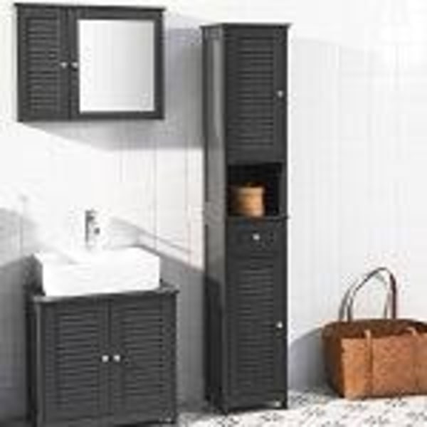 SoBuy Högskåp badrum, hörnhylla med lådor och dörrar, FRG236-DG Gray High cabinet