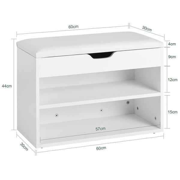 SoBuy Hvid skoholder med sæde, FSR25-W White 60*30*44CM