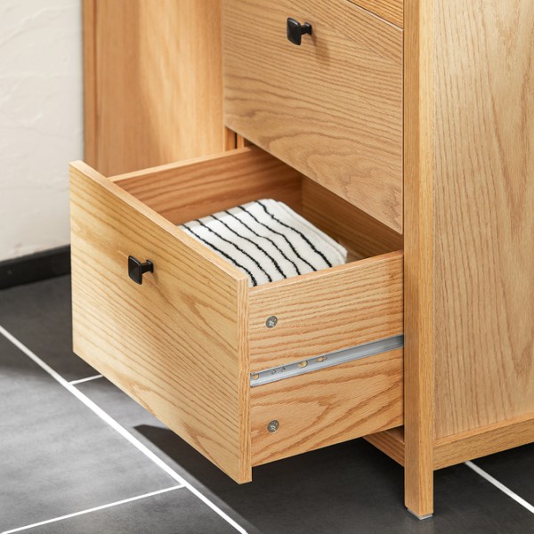 SoBuy Badeværelsesskab med Vasketøjskurv med 3 skuffer BZR97-N Base cabinet with laundry basket