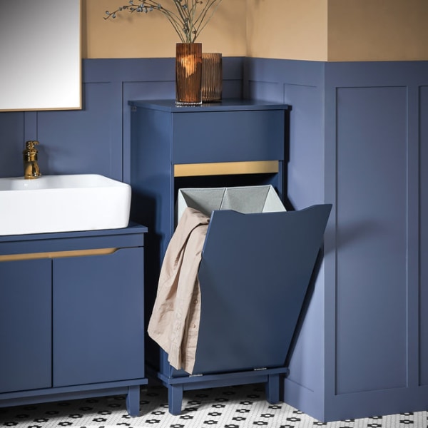 SoBuy Blå Badeværelsesskab med Vasketøjskurv med skuffe BZR114-B Blue Laundry cabinet