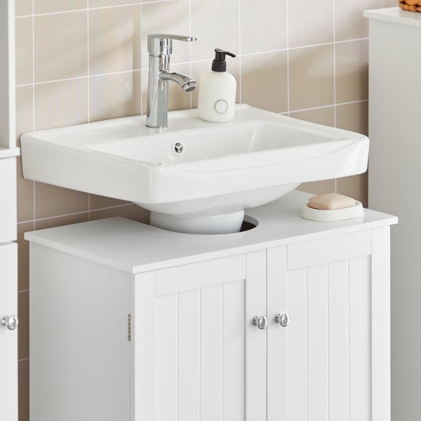 SoBuy Vaskeskab til badeværelse med 2 døre, hvid, BZR18-II-W White Sink cabinet(on floor)