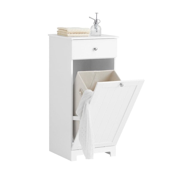 SoBuy Håndklædeskab med skuffe og snavset vasketøjskurv BZR21-W White Laundry cabinet(1 door)