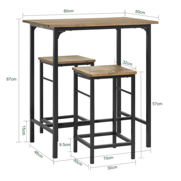 SoBuy barbord och 2 pallar Matgrupp Köksbord OGT10-PF brown table with 2 stools