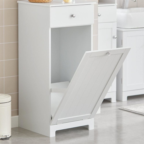 SoBuy Pyykkikaappi Kylpyhuone kaappi Pyykkikori BZR21-W White Laundry cabinet(1 door)
