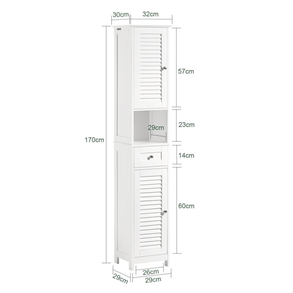 SoBuy Högskåp badrum hörnhylla med 1 lådor och 2 dörrar FRG236-W White High cabinet