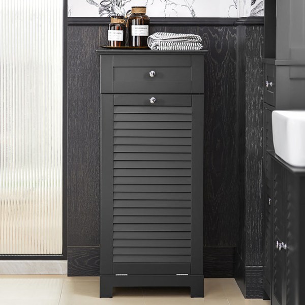 SoBuy Badeværelsesskab med Vasketøjskurv med skuffe BZR73-DG Grey Laundry cabinet