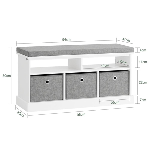 SoBuy Säilytyspenkki, 3 laatikkoa, Kenkähylly FSR67-HG White