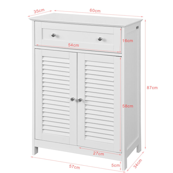 SoBuy Badrumsskåp med 2 dörrar och 1 lådor, Skänk FRG238-W White Cabinet with 2 drawers