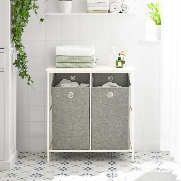 SoBuy Tvättkorg med klädd insida,Tvättvagn med avtagbara BZR57-W White Laundry basket
