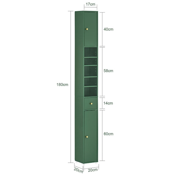 SoBuy Højskab med låger Højskab badeværelse med hylder BZR34-SY Green