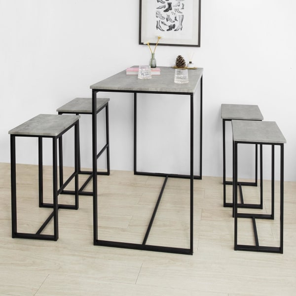 SoBuy Højt barbord med 4 skamler Spisebord Køkkenbord OGT15-HG Gray