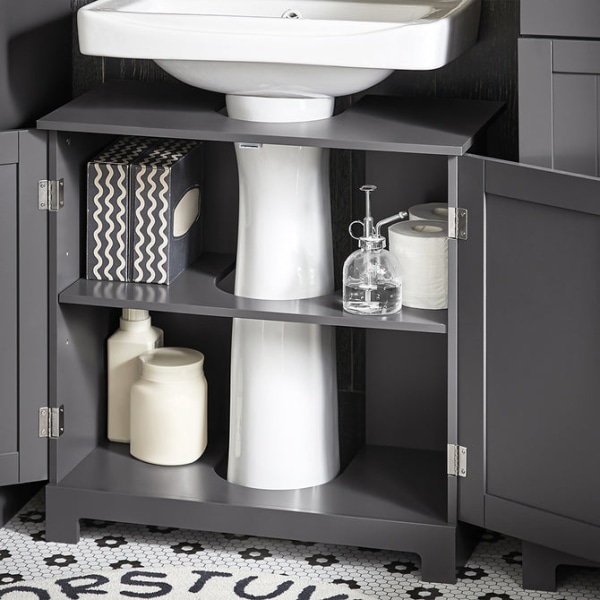 SoBuy kylpyhuone kaappi Allaskaappi 2 ovea BZR18-II-DG gray Sink cabinet(on floor)