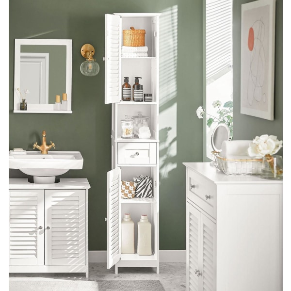 SoBuy Højt badeværelsesskab med skuffer, hvid FRG236-W White High cabinet