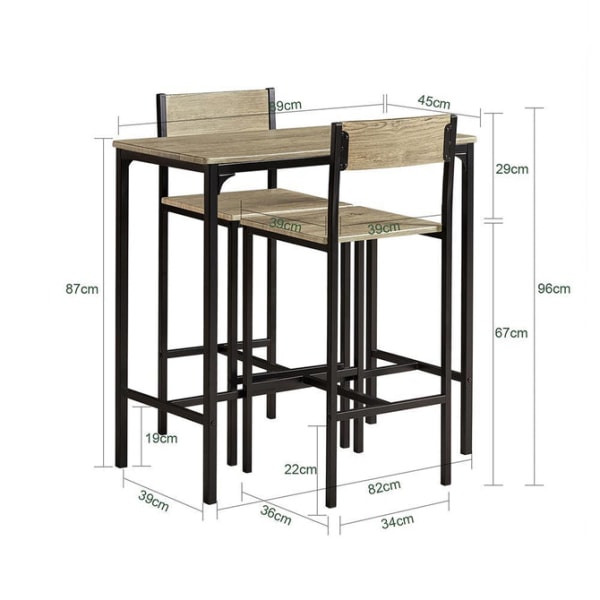 SoBuy, Matgrupp,Barbord och 2 stolar,för 2 personer,OGT03-N Wood Rectangular table with 2 chairs