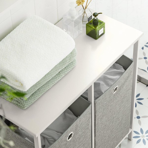 SoBuy Tvättkorg med klädd insida,Tvättvagn med avtagbara BZR57-W White Laundry basket