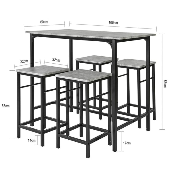 SoBuy Barbord og 4 stole, Spisegruppe, OGT11-HG Grey Table with 4 stools