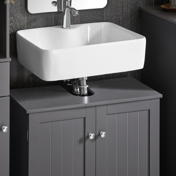 SoBuy Tvättställsunderskåp med 2 dörrar, Badrumsskåp, BZR18-DG Grey Sink cabinet(on wall)