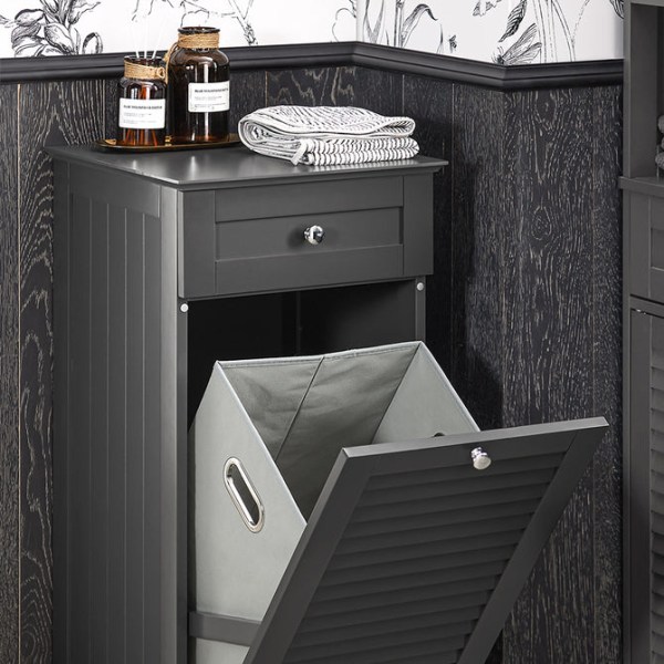 SoBuy Badrumsskåp med tvättkorg och lådor BZR73-DG Grey Laundry cabinet