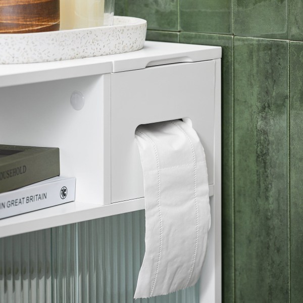 SoBuy WC paperiteline kylpyhuone kaappi pyörien kanssa BZR117-W White Toilet paper holder
