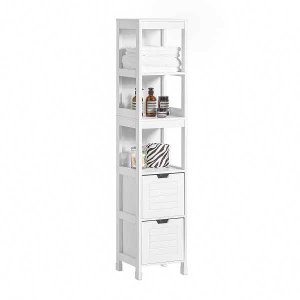SoBuy Pladsbepsrende badeværelsesreol med skuffer, FRG126-W White High cabinet