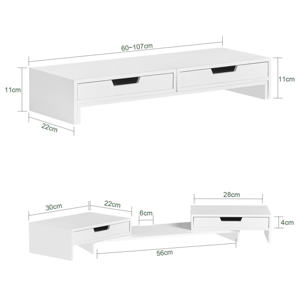 SoBuy Näyttökoroke ja laatikko kahdelle näytölle bambu BBF04-W White Length 60-107 cm