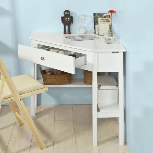 SoBuy Hörnbord med 1 lådor, Skrivbord, vit FWT31-W Vit