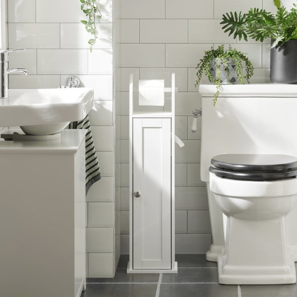 SoBuy Toalettrullehållare Badrumsskåp golvstående FRG135-W White W20 x D18 x H78cm