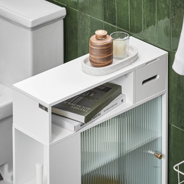 SoBuy Toiletpapirholder Badeværelsesskab med hjul BZR117-W White Toilet paper holder