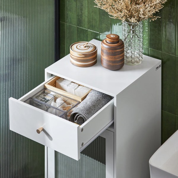 SoBuy Badeværelsesskab med Vasketøjskurv med skuffe BZR116-W White Laundry cabinet
