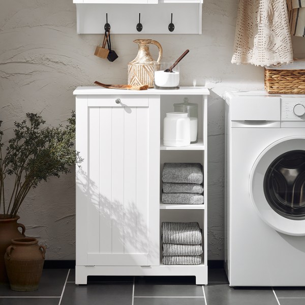 SoBuy kylpyhuone kaappi Pyykkikaappi pyykkikorin kanssa BZR105-W White Laundry cabinet