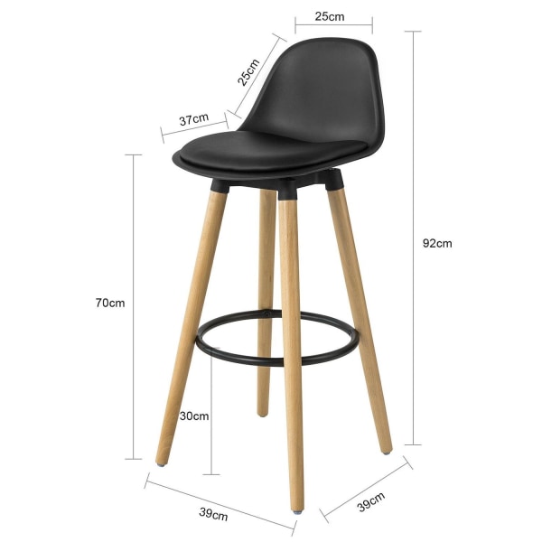 SoBuy, Høj køkkenstol / barstol: 70 cm, ben i massivt bøgetræ, F svart W39 x D39 x H92cm