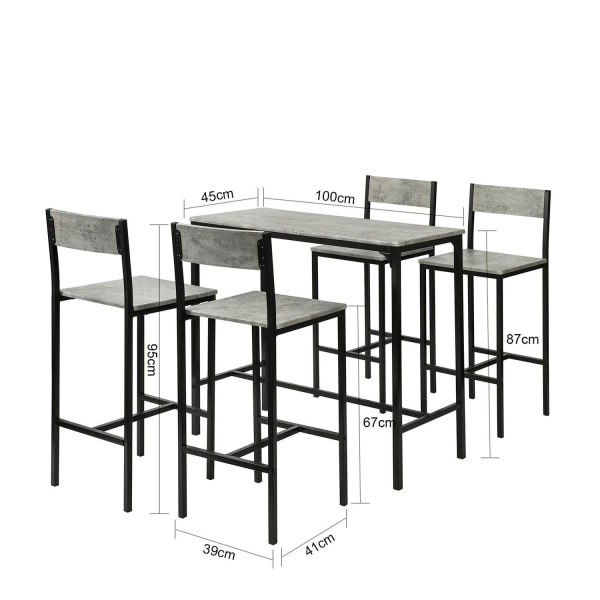 SoBuy Baaripöytä ja 4 baarijakkaraa Keittiön pöytä OGT14-HG Gray  Rectangular table with 4 chairs f41b | Gray | Rectangular table with 4  chairs | Fyndiq