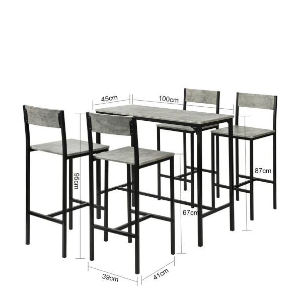 SoBuy Barbord Matgrupp Matbord Loungebord Utemöbler OGT14-HG Gray Rectangular table with 4 chairs