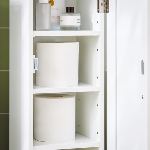 SoBuy Fritstående badeværelsesskab med toiletruller FRG177-W White W23 x D18 x H100cm