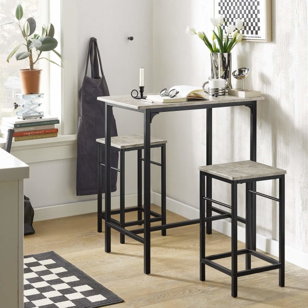 SoBuy Bordsæt med 2 taburetter i industriel stil Barbord Loungeb Grey Table with 2 stools