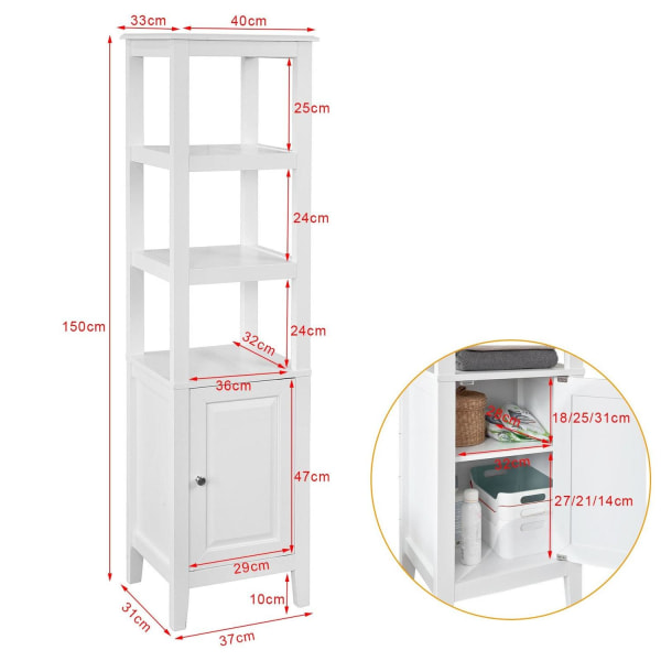 SoBuy, Högskåp med 1 dörr, Badrumsmöbler FRG205-W White High cabinet
