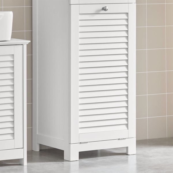 SoBuy Håndklædeskab med skuffe og snavset vasketøjskurv BZR73-W White Laundry cabinet