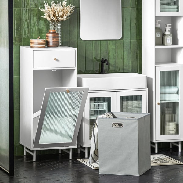 SoBuy Badeværelsesskab med Vasketøjskurv med skuffe BZR116-W White Laundry cabinet