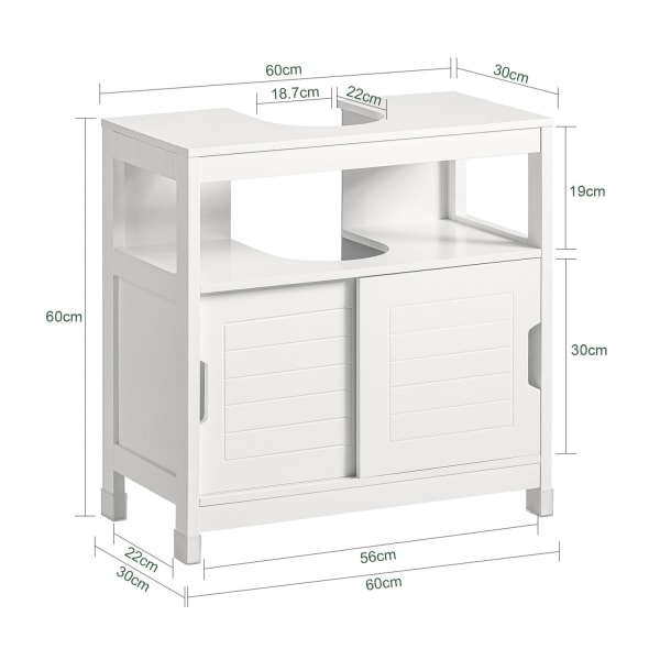 SoBuy Underskab til vask Badeværelsesskab med låger FRG128-II-W White Sink cabinet(on floor)