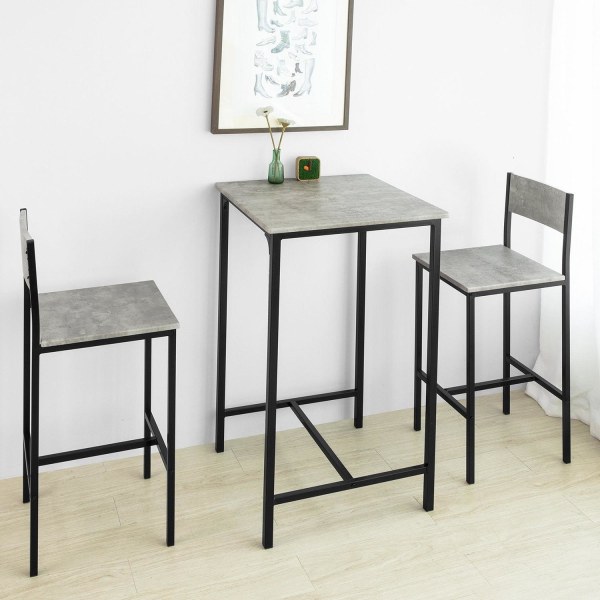 SoBuy, Matgrupp, Barbord och 2 stolar, Testad för 120 kg, OGT27- Gray Square tabel with 2 chairs