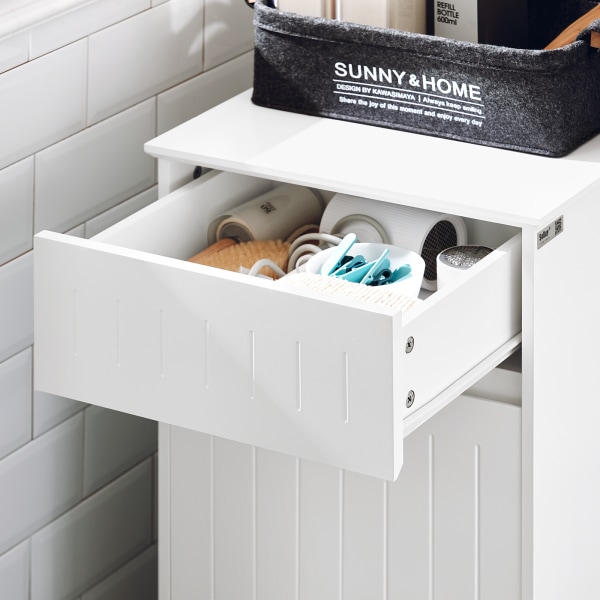 SoBuy Badeværelsesskab med Vasketøjskurv med skuffe BZR110-W Laundry cabinet