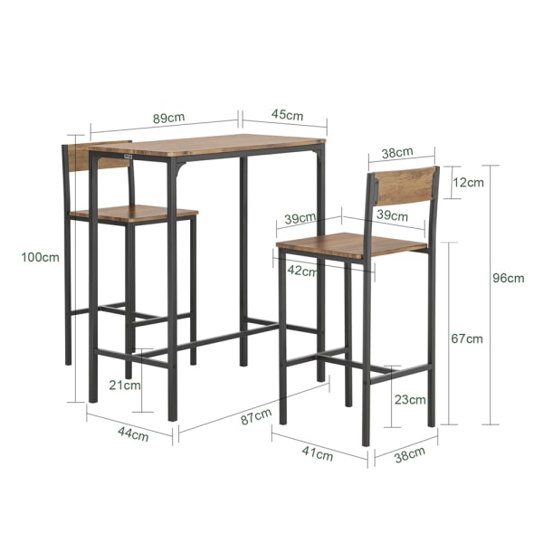 SoBuy Matgrupp Barbord och 2 stolar Köksbord Matbord OGT03-XL Brown Rectangular table with 2 chairs