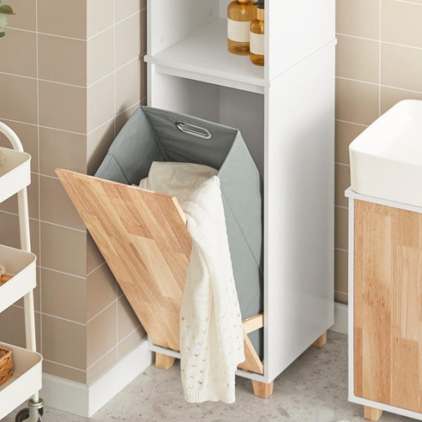 SoBuy Højskab med snavset vasketøjskurv badeværelsesskab BZR74-W Laundry cabinet