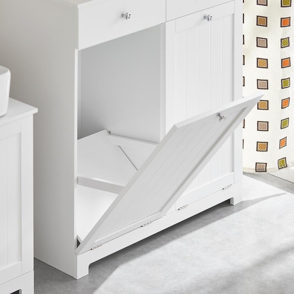 SoBuy Badeværelsesska Badeværelseshylde vasketøjspose BZR33-W White Laundry cabinet(2 doors)