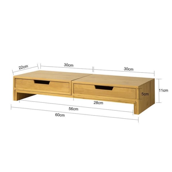 SoBuy Näyttökoroke ja laatikko kahdelle näytölle bambu BBF04-N wood Length 60-107 cm