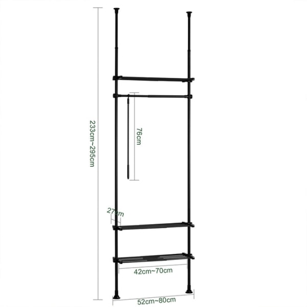 SoBuy Klädställning Öppen garderob Garderobssystem KLS07-SCH Black Length 52-80cm